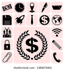 Set of 17 business icons, symbols or pictograms. Collection. Detailed design. Vector Illustration.