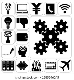 Set of 17 business icons or symbols. Collection. Flat design. Vector Illustration.