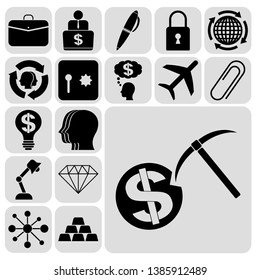 Set of 17 business icons or symbols. Collection. Flat design. Vector Illustration.