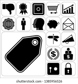 Set of 17 business icons or symbols. Collection. Flat design. Vector Illustration.