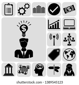 Set of 17 business icons or symbols. Collection. Flat design. Vector Illustration.