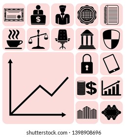 Set of 17 business icons or symbols. Collection. Flat design. Vector Illustration.
