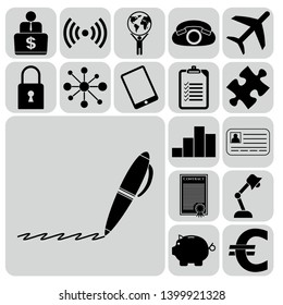 Set of 17 business icons or symbols. Collection. Amazing desing. Vector Illustration.