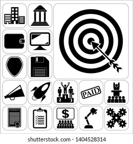 Set of 17 business icons, symbols or pictograms. Collection. Flat design. Vector Illustration.