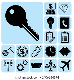 Set of 17 business icons or symbols. Collection. Flat design. Vector Illustration.