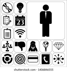 Set of 17 business icons or symbols. Collection. Detailed design. Vector Illustration.
