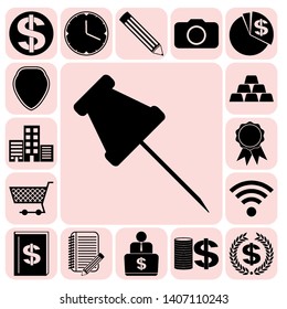 Set of 17 business icons or symbols. Collection. Detailed design. Vector Illustration.