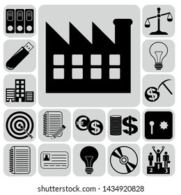 Set of 17 business icons, symbols or pictograms. Collection. Flat design. Vector Illustration.