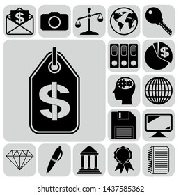 Set of 17 business icons or symbols. Collection. Flat design. Vector Illustration.