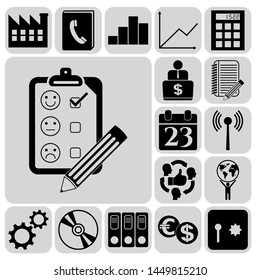 Set of 17 business icons or symbols. Collection. Flat design. Vector Illustration.