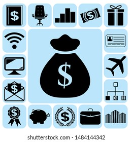 Set of 17 business icons, symbols or pictograms. Collection. Detailed design. Vector Illustration.