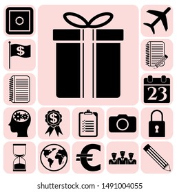 Set of 17 business icons or symbols. Collection. Flat design. Vector Illustration.