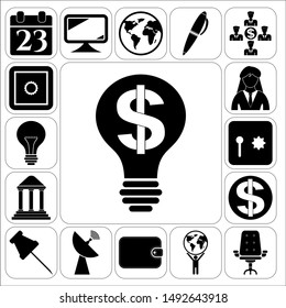 Set of 17 business icons, symbols or pictograms. Collection. Detailed design. Vector Illustration.