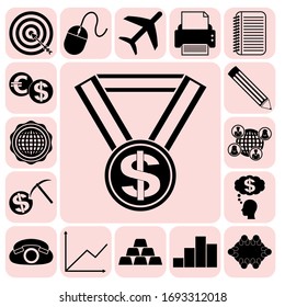 Set of 17 business icons or symbols. Collection. Flat design. Vector Illustration.