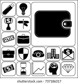 Set of 17 business icons, symbols or pictograms. Collection. Amazing desing. Vector Illustration.