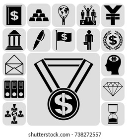 Set of 17 business icons, symbols or pictograms. Collection. Flat design. Vector Illustration.