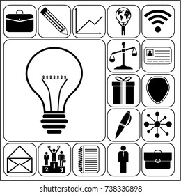 Set of 17 business icons or symbols. Collection. Flat design. Vector Illustration.