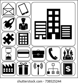 Set of 17 business icons or symbols. Collection. Detailed design. Vector Illustration.