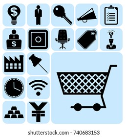 Set of 17 business icons or symbols. Collection. Detailed design. Vector Illustration.
