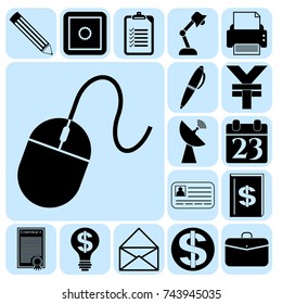 Set of 17 business icons or symbols. Collection. Detailed design. Vector Illustration.