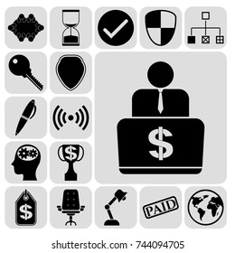 Set of 17 business icons or symbols. Collection. Amazing desing. Vector Illustration.