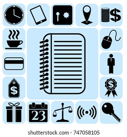 Set of 17 business icons or symbols. Collection. Detailed design. Vector Illustration.