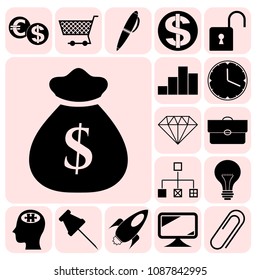  Set of 17 business related icons. Collection. Detailed design. Vector Illustration.