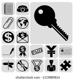 Set of 17 business related icons. Collection. Flat design. Vector Illustration.