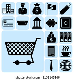Set of 17 business related icons. Collection. Flat design. Vector Illustration.