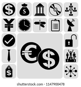 Set of 17 business related icons. Collection. Flat design. Vector Illustration.