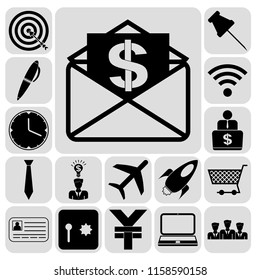 Set of 17 business related icons. Collection. Detailed design. Vector Illustration.