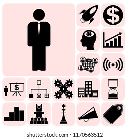 Set of 17 business related icons. Collection. Flat design. Vector Illustration.