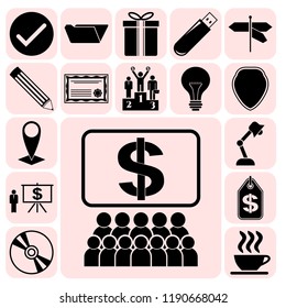 Set of 17 business related icons. Collection. Flat design. Vector Illustration.