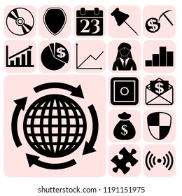 Set of 17 business related icons. Collection. Flat design. Vector Illustration.