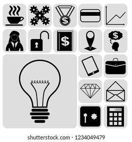 Set of 17 business related icons. Collection. Flat design. Vector Illustration.