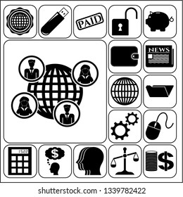 Set of 17 business related icons. Collection. Detailed design. Vector Illustration.