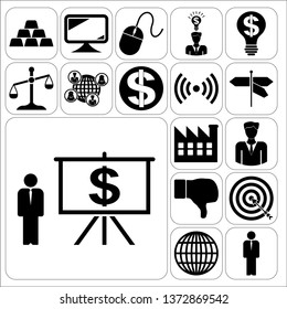 Set of 17 business related icons. Collection. Flat design. Vector Illustration.