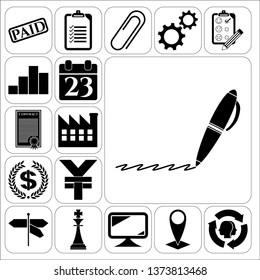 Set of 17 business related icons. Collection. Flat design. Vector Illustration.
