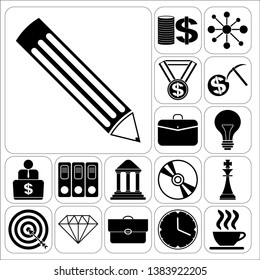 Set of 17 business related icons. Collection. Flat design. Vector Illustration.