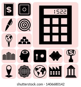 Set of 17 business related icons. Collection. Flat design. Vector Illustration.