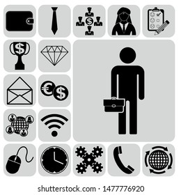 Set of 17 business related icons. Collection. Flat design. Vector Illustration.