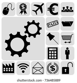 Set of 17 business related icons. Collection. Flat design. Vector Illustration.