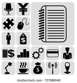 Set of 17 business related icons. Collection. Flat design. Vector Illustration.