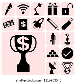 Set of 17 business symbols of icons. Collection. Flat design. Vector Illustration.