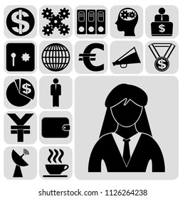 Set of 17 business symbols of icons. Collection. Detailed design. Vector Illustration.