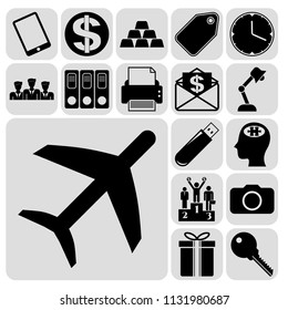 Set of 17 business symbols of icons. Collection. Detailed design. Vector Illustration.