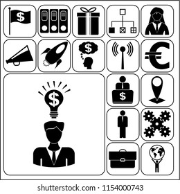 Set of 17 business symbols of icons. Collection. Detailed design. Vector Illustration.