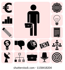 Set of 17 business symbols of icons. Collection. Flat design. Vector Illustration.