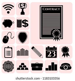 Set of 17 business symbols of icons. Collection. Flat design. Vector Illustration.
