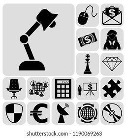 Set of 17 business symbols of icons. Collection. Detailed design. Vector Illustration.